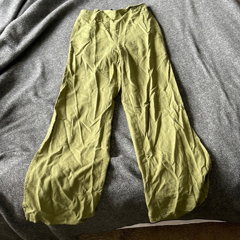 Green wide leg pants (linen)